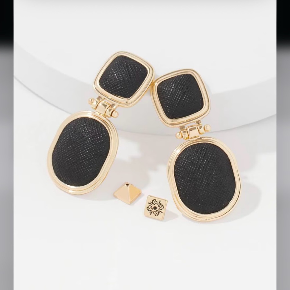 WHBM black textured leather drop Earring - Picture 7 of 15